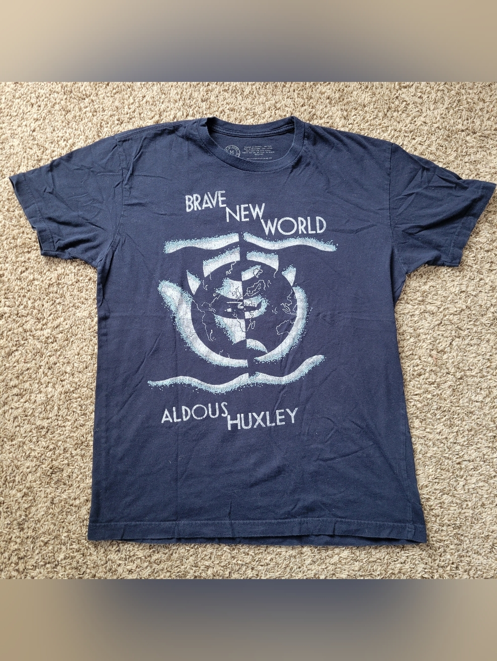 Out Of Print T-shirt Shirt Brave New World Aldous Huxley Blue 100% Cotton Medium